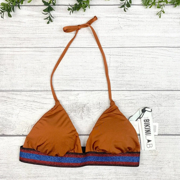 NEW BIKINI LAB Sienna Brown and Red, Blue, Black Sparkle Bikini Top M - Picture 1 of 6